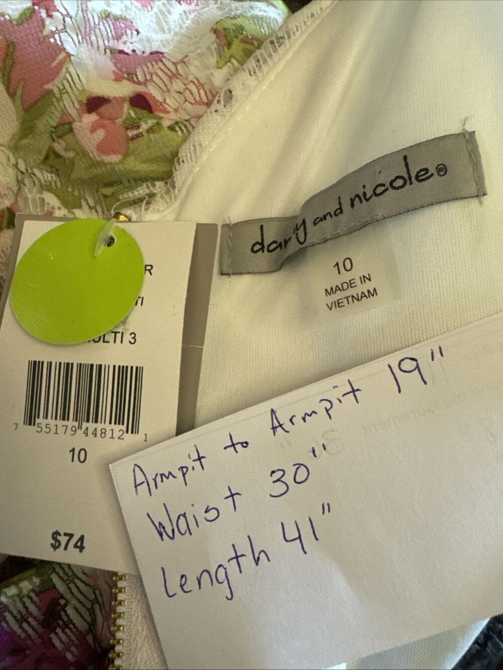 Danny & Nicole Floral Sleeveless Fit & Flare Dress 10 Pink Ivory Lace NWT - Picture 8 of 10